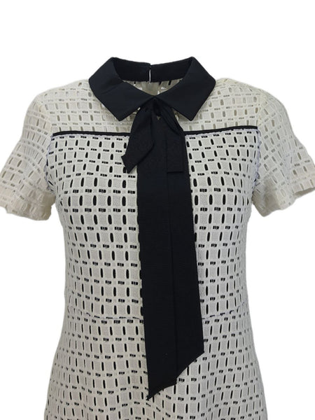 ERIN Women's White Bow Collar Lace Dress #60216846230 4 NWT