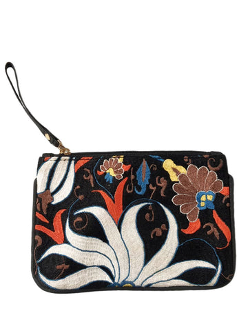 POPINJAY Women's Black Handmade Embroidered Coin Purse #Ppj One Size NWT