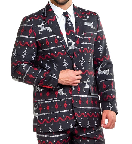 TIPSY ELVES Men's Black The Rage Deer Blazer With Tie Set #CJKT 38 NWT