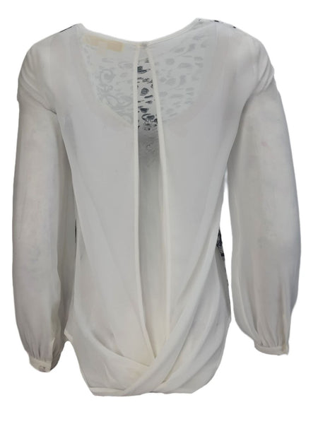 ERIN Women's White Open Back Printed Blouse #30810793310 2 NWT