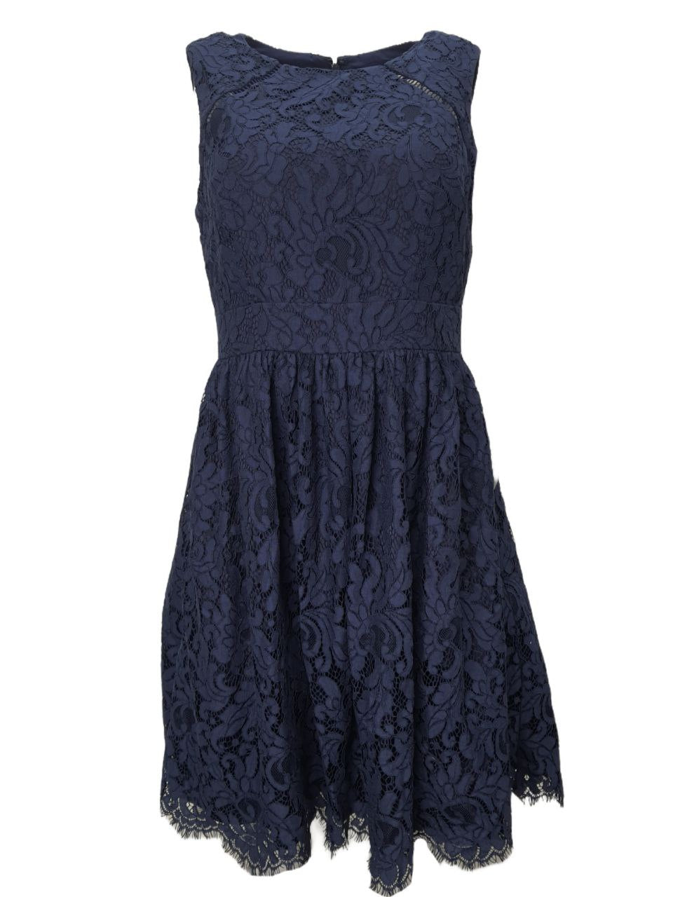 ELIZA J Women's Blue Petite Lace A-Line Mini Sleeveless Dress