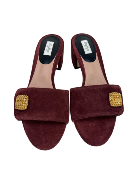 Max Mara Women's Bordeaux Ampex Suede Block Heel Slide Sandals Size 7 NWB