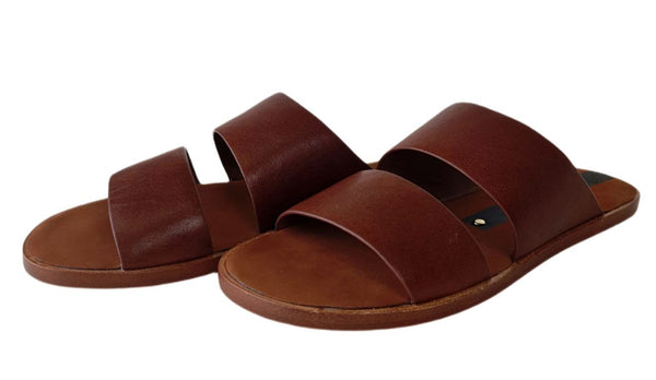 MATT BERNSON Women's Brown Bourbon Rebel Leather Slides #MB112 NWB