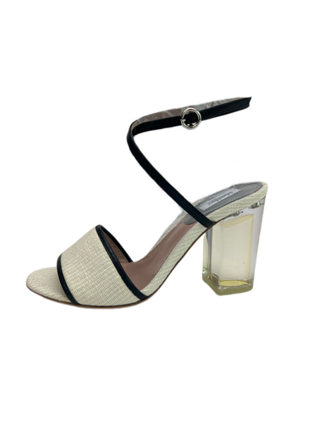Max Mara Women's White Brio Block Heel Ankle Strap Sandals NWB