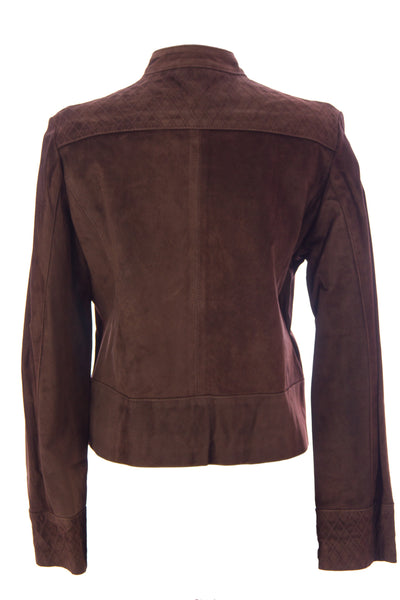 LUCIANO ABITBOUL Womens Jasmin Brown Criss-Cross Suede Jacket 1603 Sz S $626 NEW