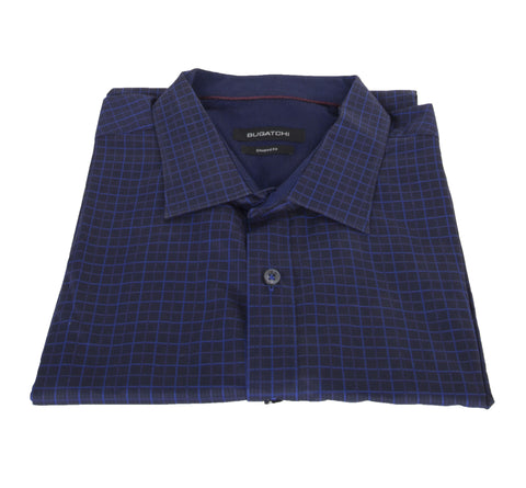 BUGATCHI Men's Blue Tattersall Shaped Fit Button Up Shirt Size XXL $149 NWT