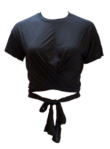CALE X BANDIER Women's Wrap Around Tie Shirt, Black, X-Smalll