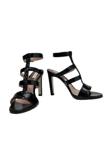 Max Mara Women's Nero Cali Leather Ankle Strap High Heel Sandals NWB