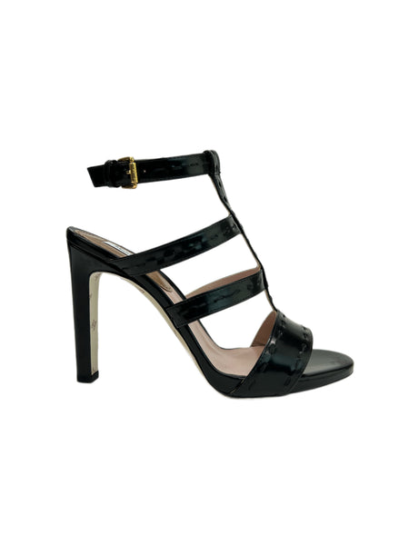 Max Mara Women's Nero Cali Leather Ankle Strap High Heel Sandals NWB