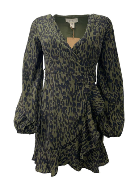 LOST IN LUNAR Women's Khaki Print Callie Wrap Dress Size XS NWT