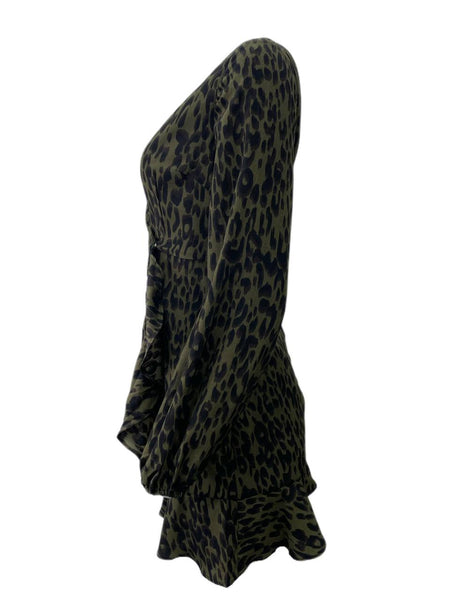 LOST IN LUNAR Women's Khaki Print Callie Wrap Dress Size XS NWT