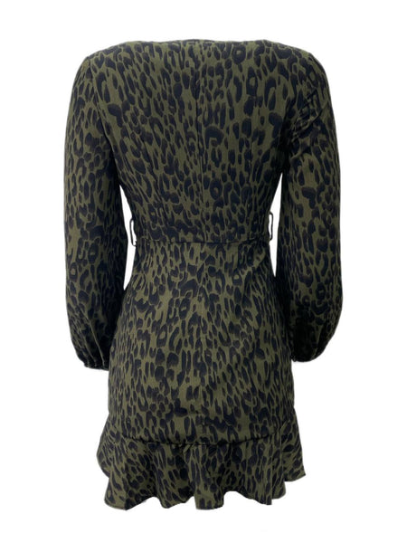 LOST IN LUNAR Women's Khaki Print Callie Wrap Dress Size XS NWT