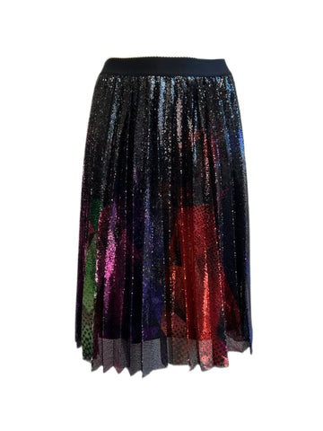 Marina Rinaldi Women's Nero Carbone Pleated Sequins Midi Skirt Size 18W/27