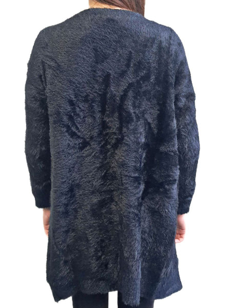 MELLODAY Women's Black Warm Long Sleeve Fluffy Cardigan #171438 NWT