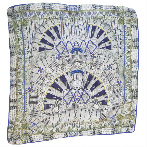 CAMILLA Blue Silk Handmade Handprinted Large Square Cushion 24"x24" One Size NWT