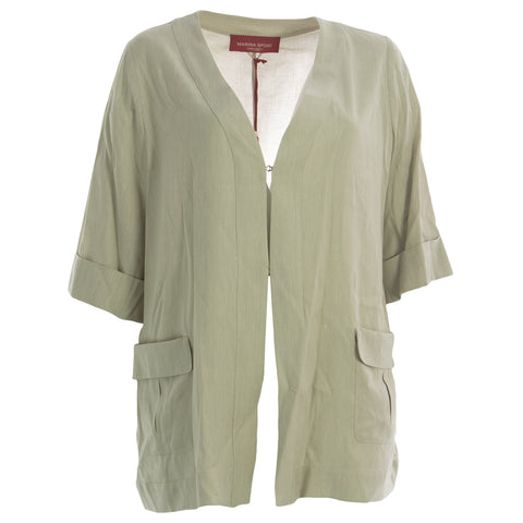 MARINA RINALDI Women's Grey Castano Cuffed Sleeve Flax Jacket $400 NWT