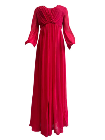 Max Mara Women's Red Cele Long Sleeve Pleated Silk Maxi Dress Size 4 NWT