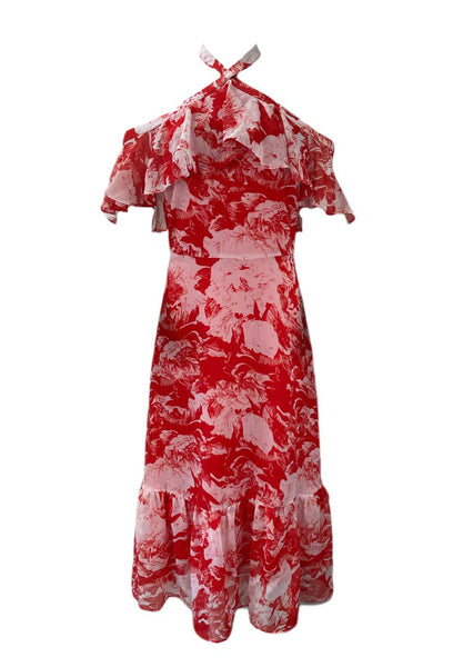 Chelsea28 Women's White and Red Open Shoulders Maxi Dress Size S NWT