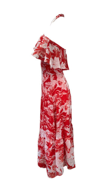 Chelsea28 Women's White and Red Open Shoulders Maxi Dress Size S NWT
