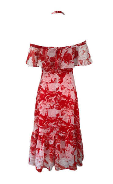 Chelsea28 Women's White and Red Open Shoulders Maxi Dress Size S NWT