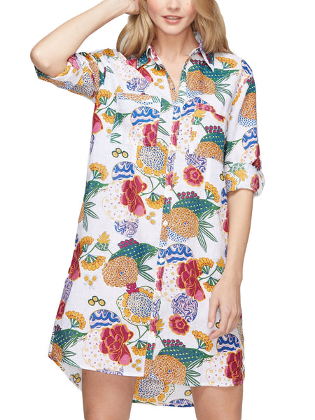 ROBERTA ROLLER RABBIT Women's White Cheri Floral Shirt Dress $228 NEW