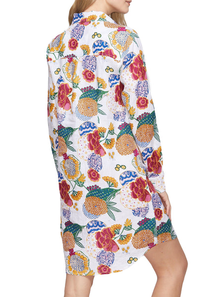 ROBERTA ROLLER RABBIT Women's White Cheri Floral Shirt Dress $228 NEW