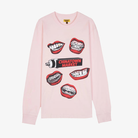 Chinatown Market Men's Pink Mouth Long Sleeve Shirt Rare NWT