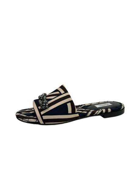 Max Mara Women's Righe Blu Corolla Embellished Slide Sandals NWB