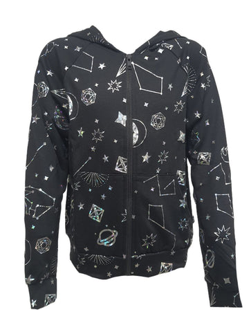 TEREZ Girl's Black Hologram Galaxy Foil Hoodie #12688351 NWT