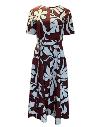 Max Mara Women's Red Cresta Printed Belted Cotton A Line Dress Size 8 NWT