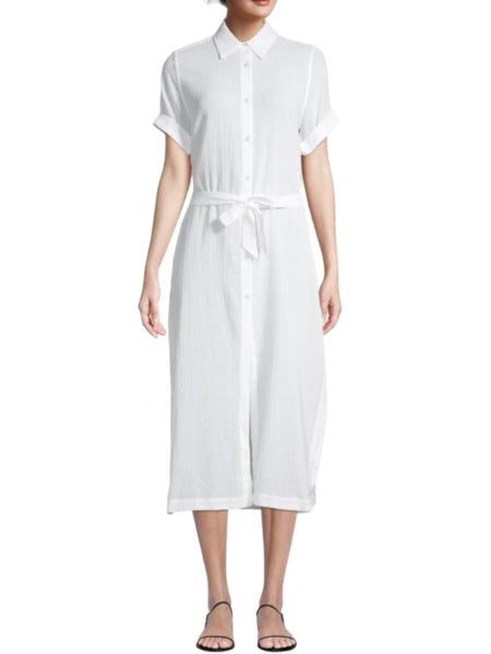 DL1961 Women's Crinkled White Tie Waist Midi Length Shirt Dress NWT