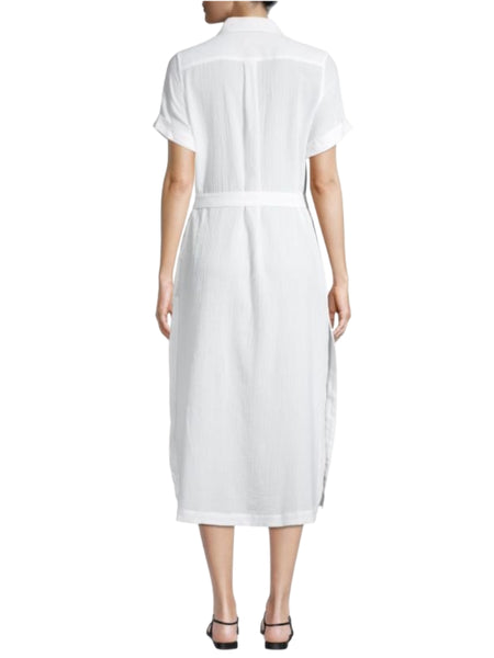 DL1961 Women's Crinkled White Tie Waist Midi Length Shirt Dress NWT