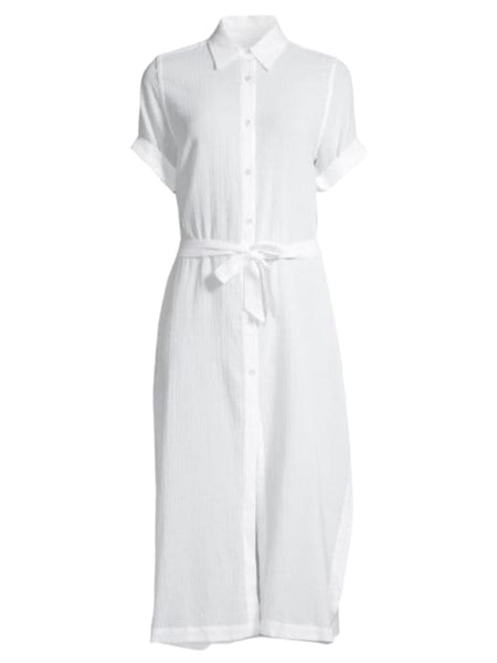 DL1961 Women's Crinkled White Tie Waist Midi Length Shirt Dress NWT