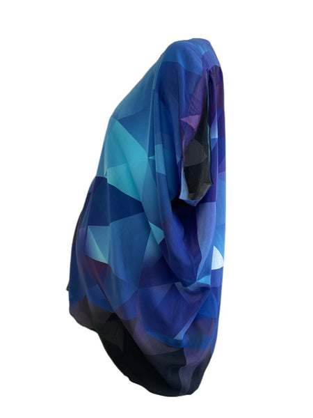 KINWOLFE Women's Blue Cube Print Maternity Nursary Silk Top Size S NWOT