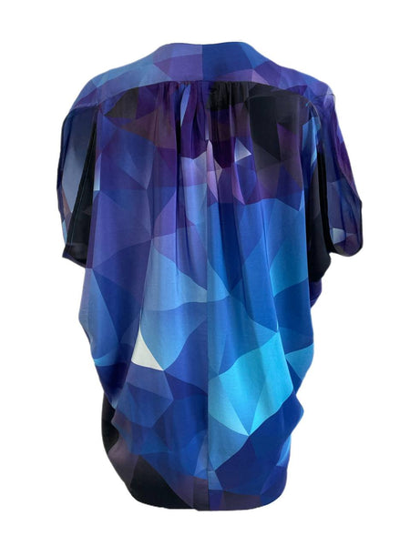 KINWOLFE Women's Blue Cube Print Maternity Nursary Silk Top Size S NWOT