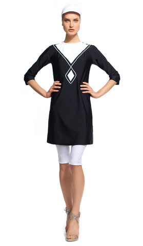 MODEST SEA Daniella Black & White 2-Pc Swimsuit Burkini 11014 $177 NEW