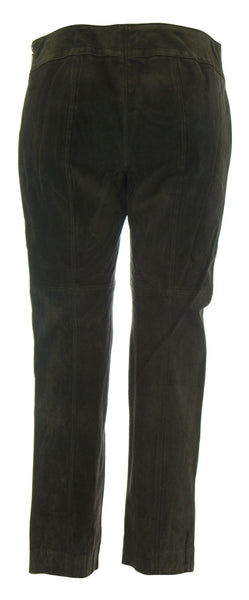 WORTH Women's Deep Olive Straight Leg Cropped Suede Pants NEW