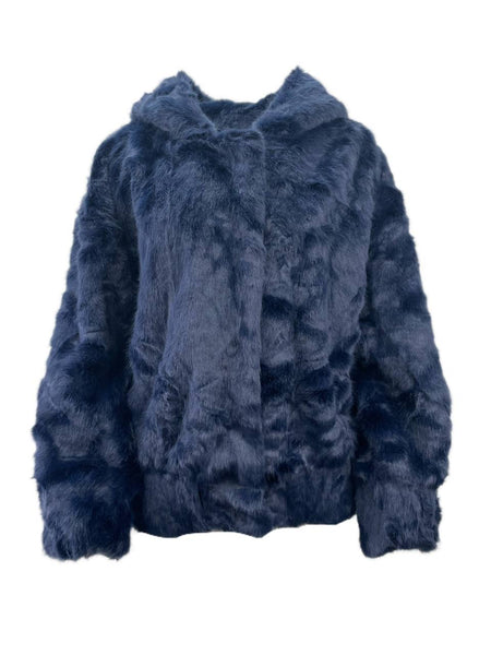 LOST IN LUNAR Women's Navy Dakota Faux Fur Jacket NWT