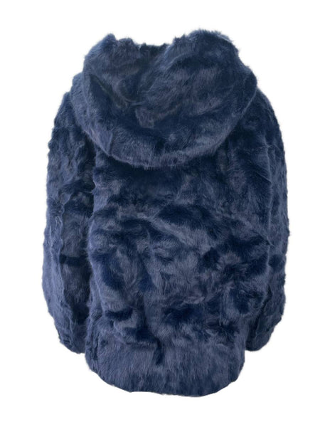 LOST IN LUNAR Women's Navy Dakota Faux Fur Jacket NWT