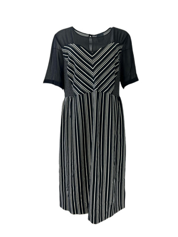 Marina Rinaldi Women's Black Data Striped Sheer Sleeve Sheath Dress Size 8W/17