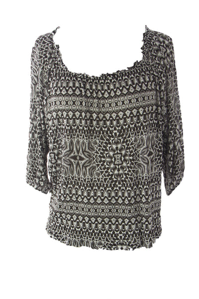 VELVET by Graham & Spencer Women's Black Floral Print Jewel Neck Top S $115 NEW