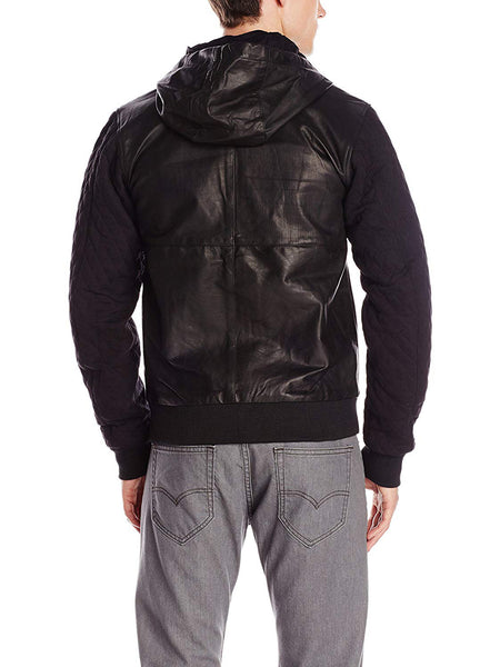 ZANEROBE Men's Black Detriot Hooded Leather Jacket $299 NWT