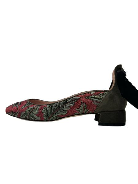 Max Mara Women's Rosso Diana Block Heel Lace Up Flats Size 7 NWB