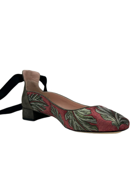 Max Mara Women's Rosso Diana Block Heel Lace Up Flats Size 7 NWB