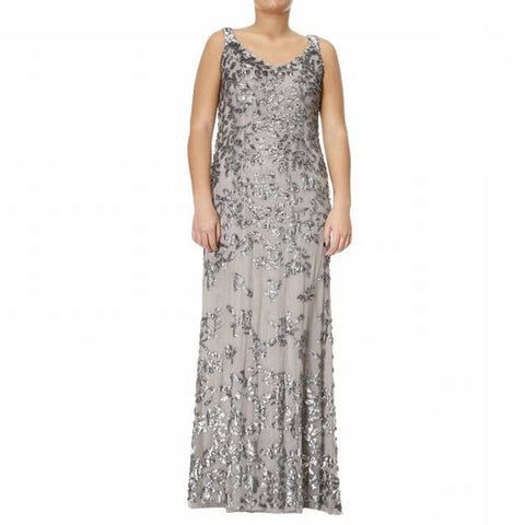 MARINA RINALDI Women's Grey Disgelo Sequin Detail Gown 12W / 21 $2575 NWT