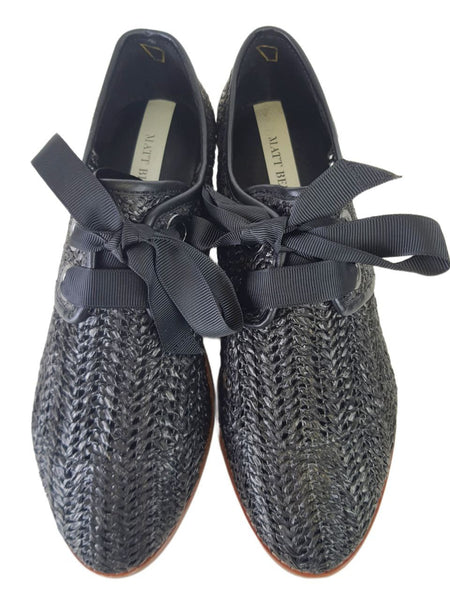 MATT BERNSON Women's Black Onyx Raffia Dita Loafers #MB165 NWB