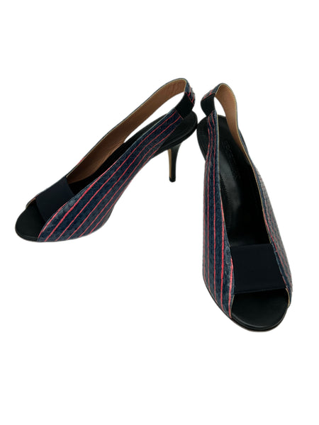 Max Mara Women's Fondo Blue Doretta Slingback Heeled Sandals Size 7 NWB