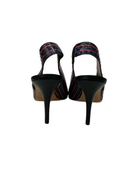 Max Mara Women's Fondo Blue Doretta Slingback Heeled Sandals Size 7 NWB