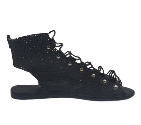 URGE Women's Black Soft Leather Lace Up Gladiator Sandals #BLK1 7.5 NWB