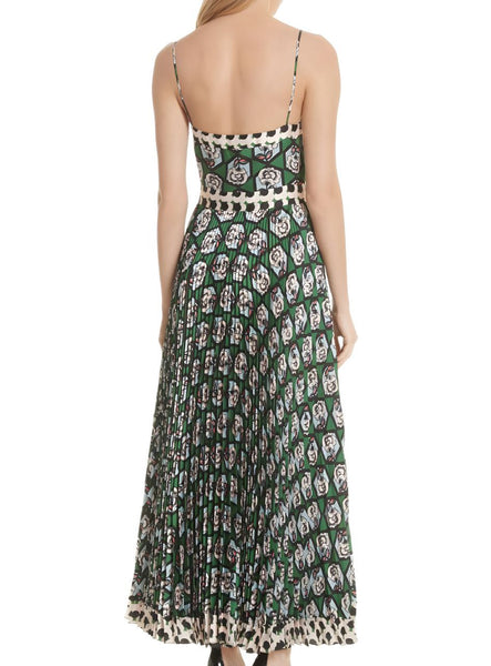 MILLY Women's Green Pleated Maxi V-Neck Floral Pattern Jill Dress #206HF0 8 NWT